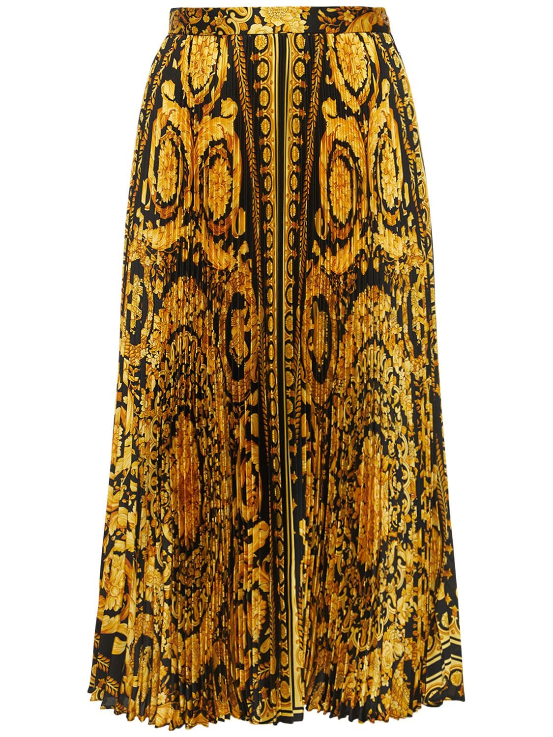 Image of Barocco Print Pleated Twill Midi Skirt