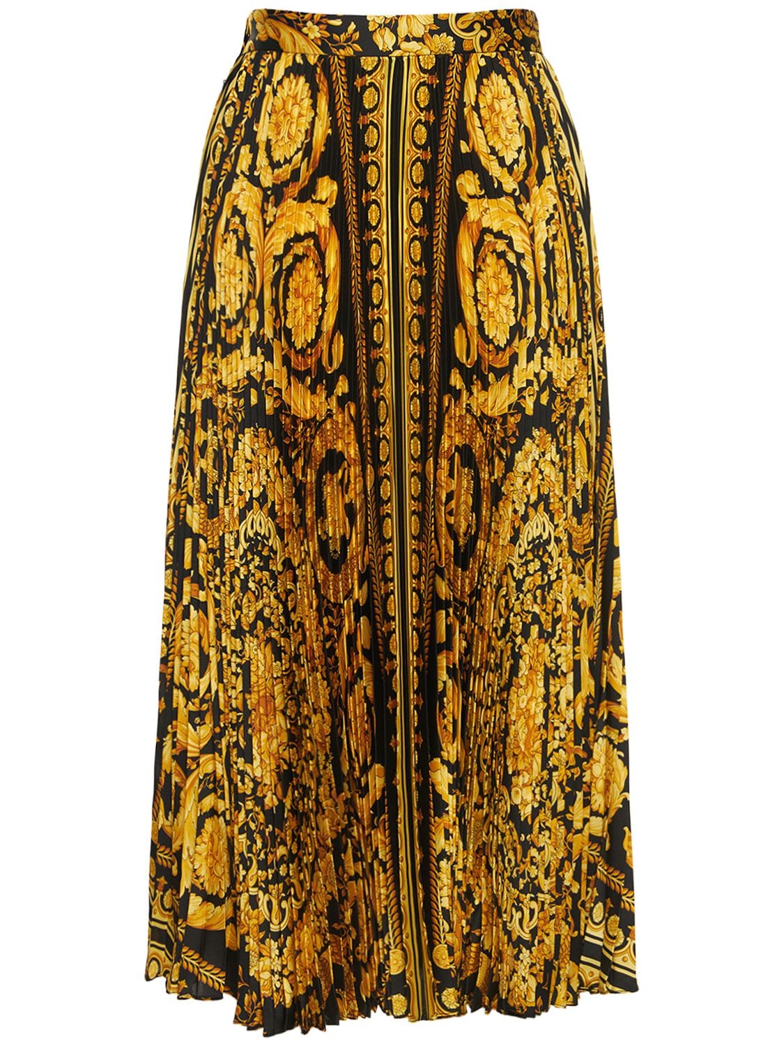 Shop Versace Barocco Print Pleated Twill Midi Skirt In Multicolor