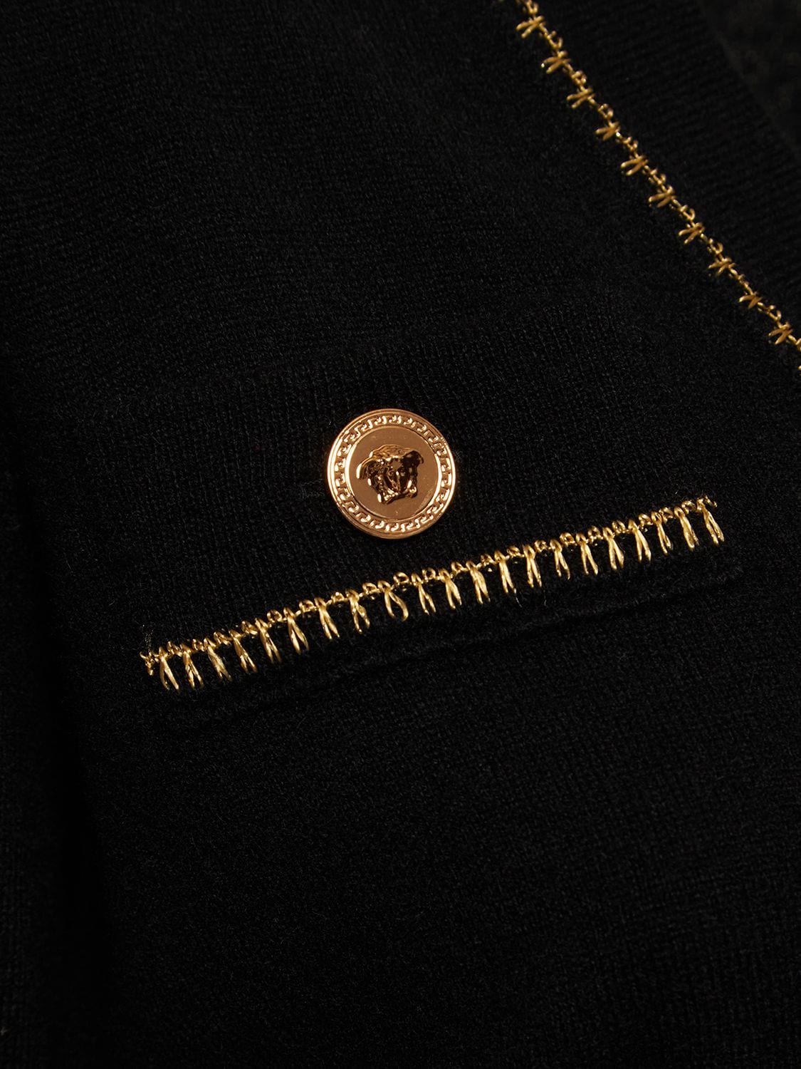 Shop Versace Cashmere Knit Lurex Trim Crop Cardigan In Black