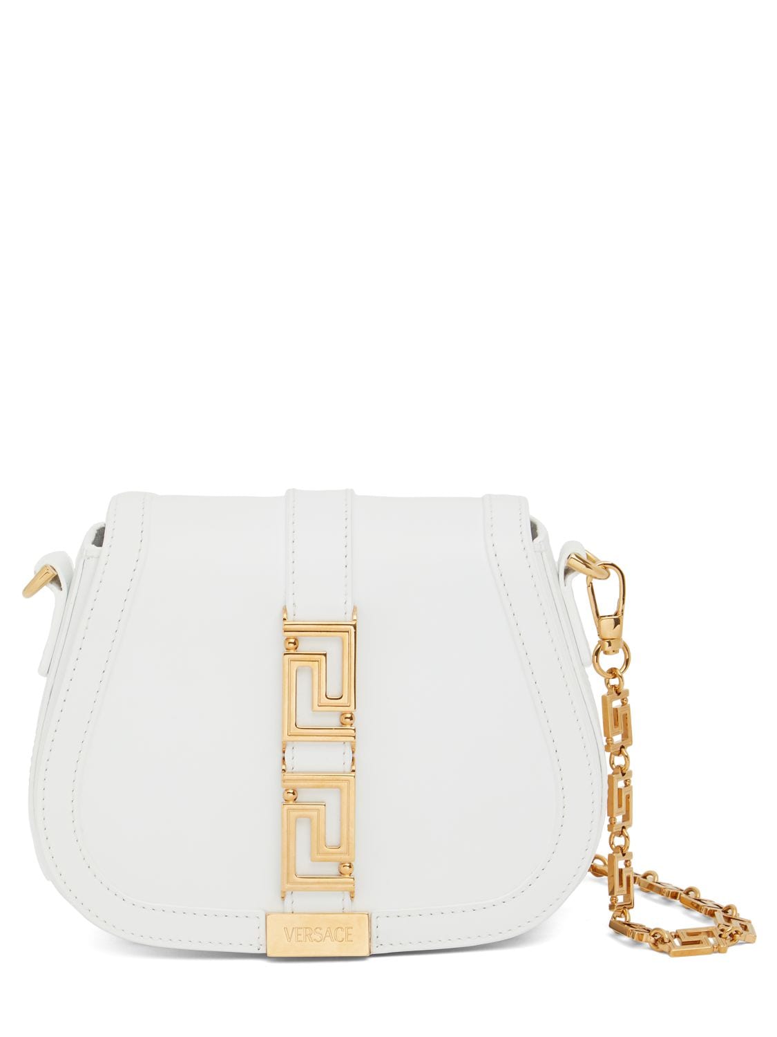 Versace Mini Greca Goddess Leather Shoulder Bag In Bianco Ottico | ModeSens