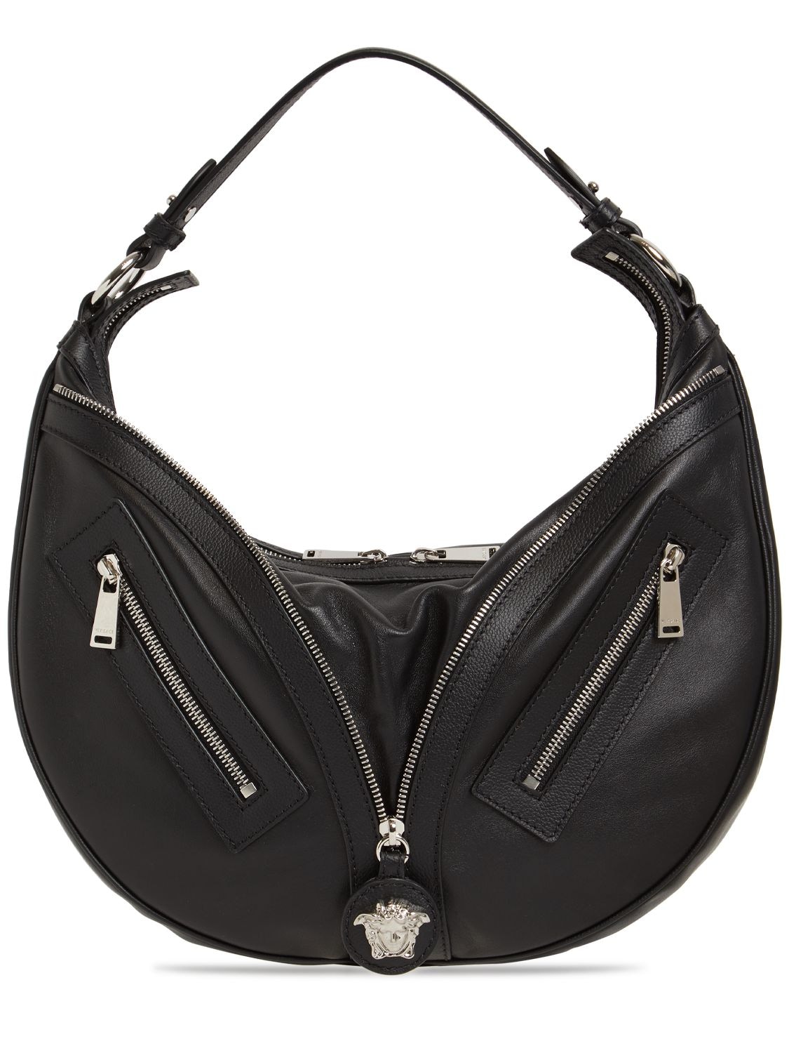 Versace Medium Smooth Leather Top Handle Bag In Black