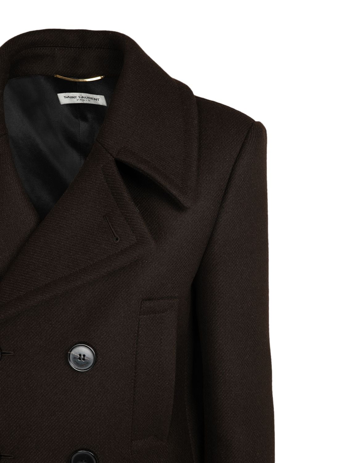 Shop Saint Laurent Wool Caban Double Breasted Coat In Brown