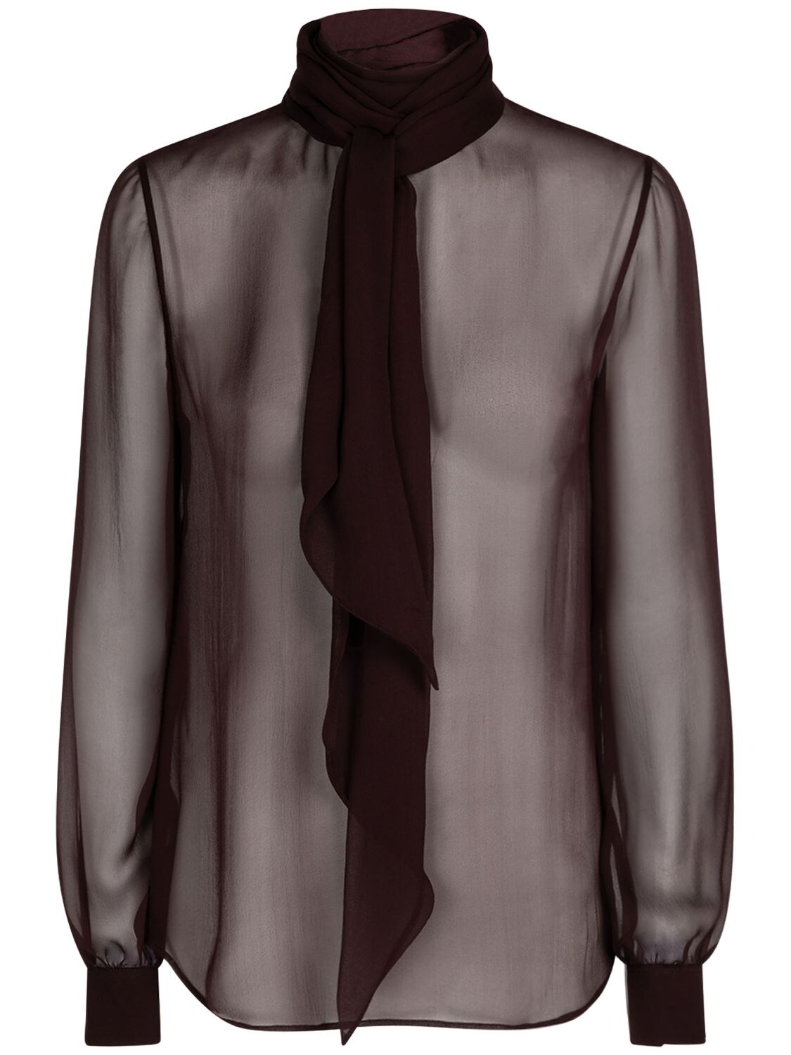 Saint Laurent Silk Shirt In Dark Brown