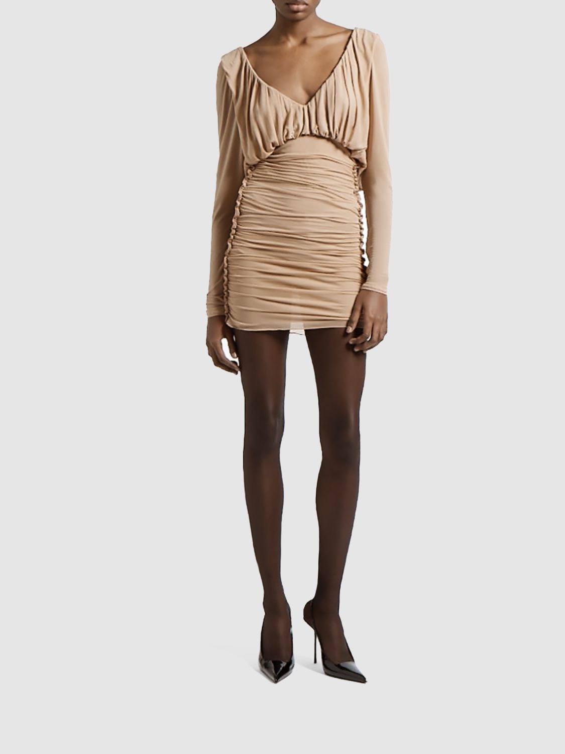 Shop Saint Laurent Cupro Mini Dress In Nude