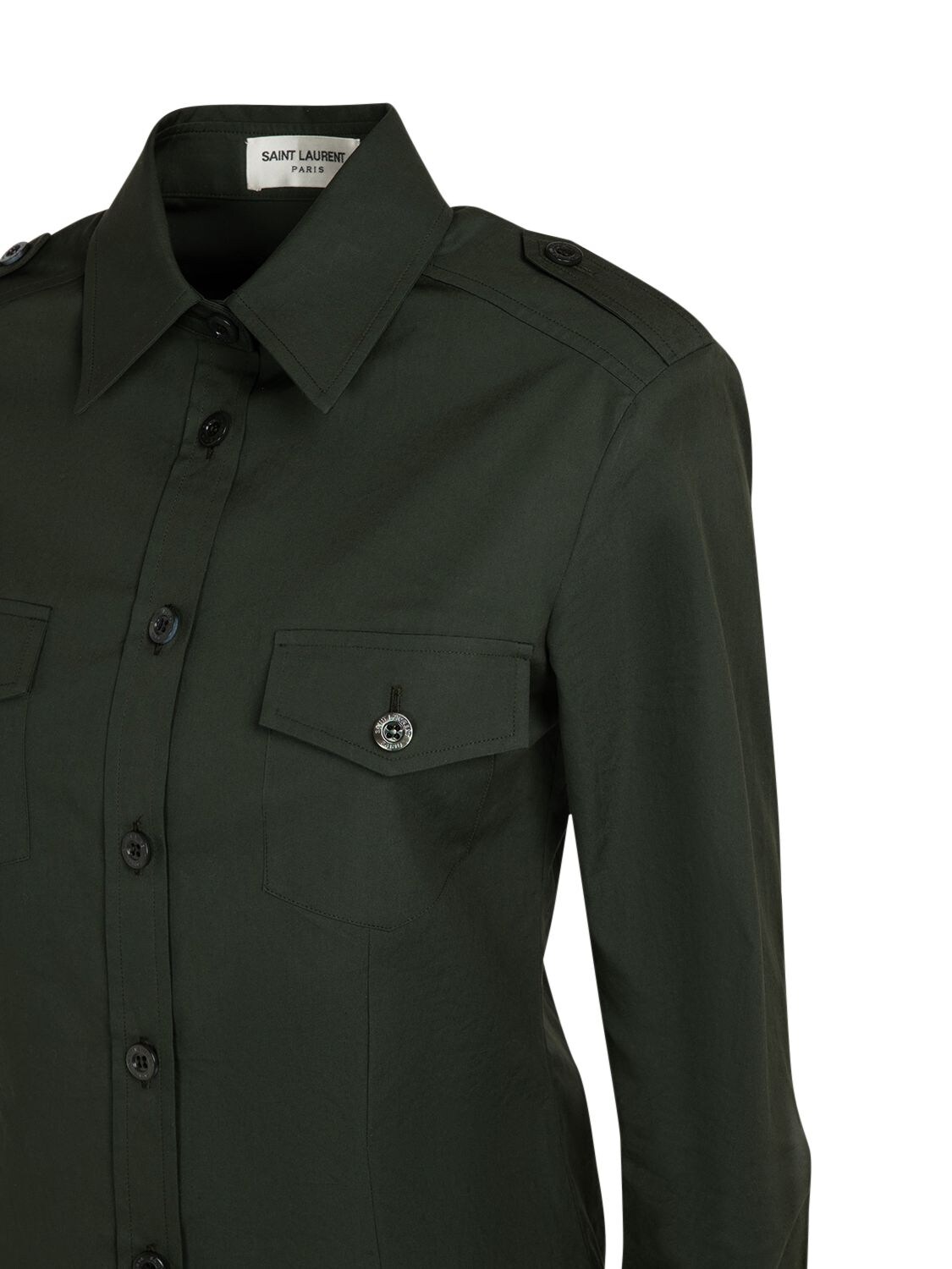 Shop Saint Laurent Cotton Military Shirt In Khaki