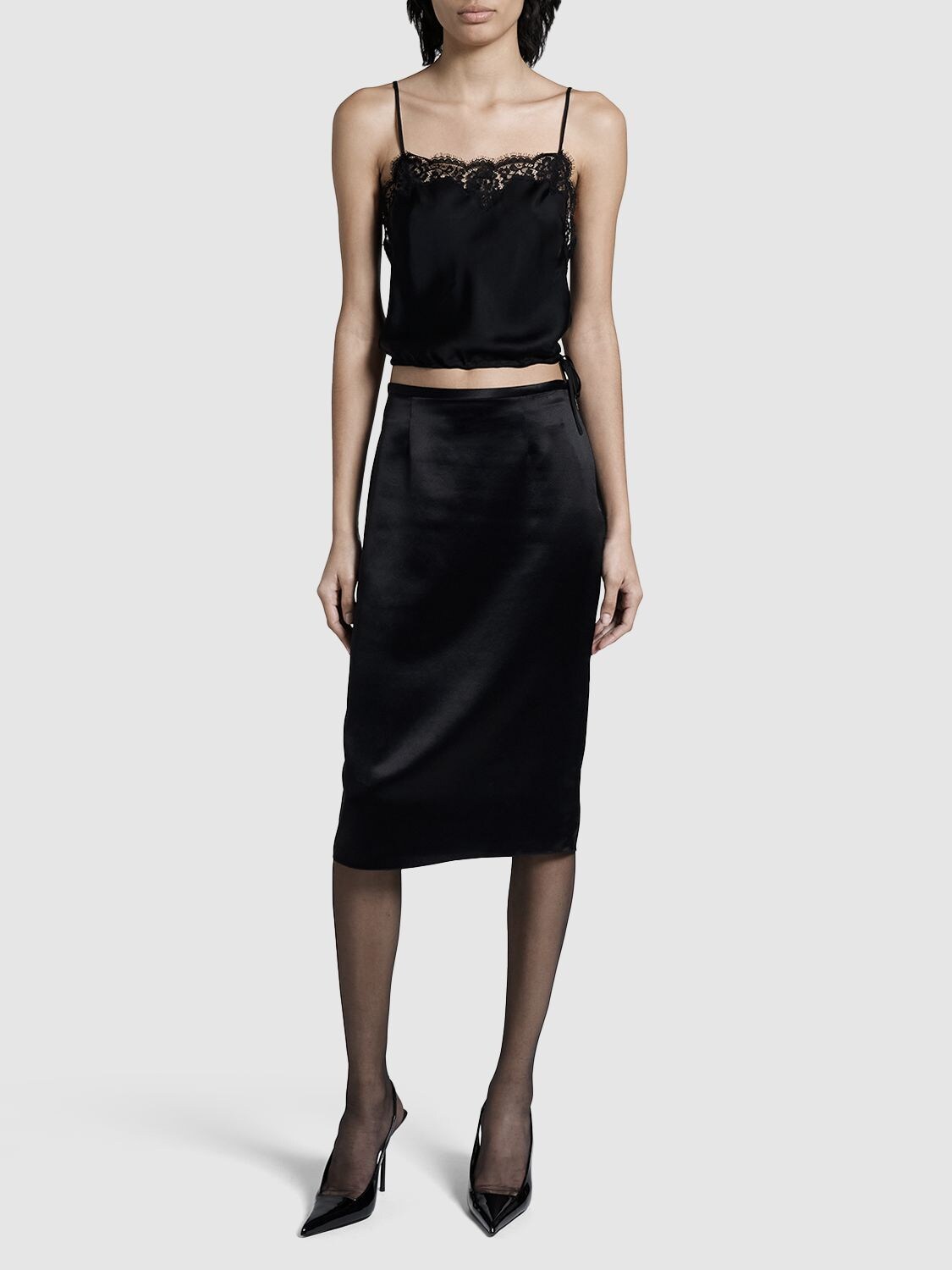 Shop Saint Laurent Silk & Lace Top In Black