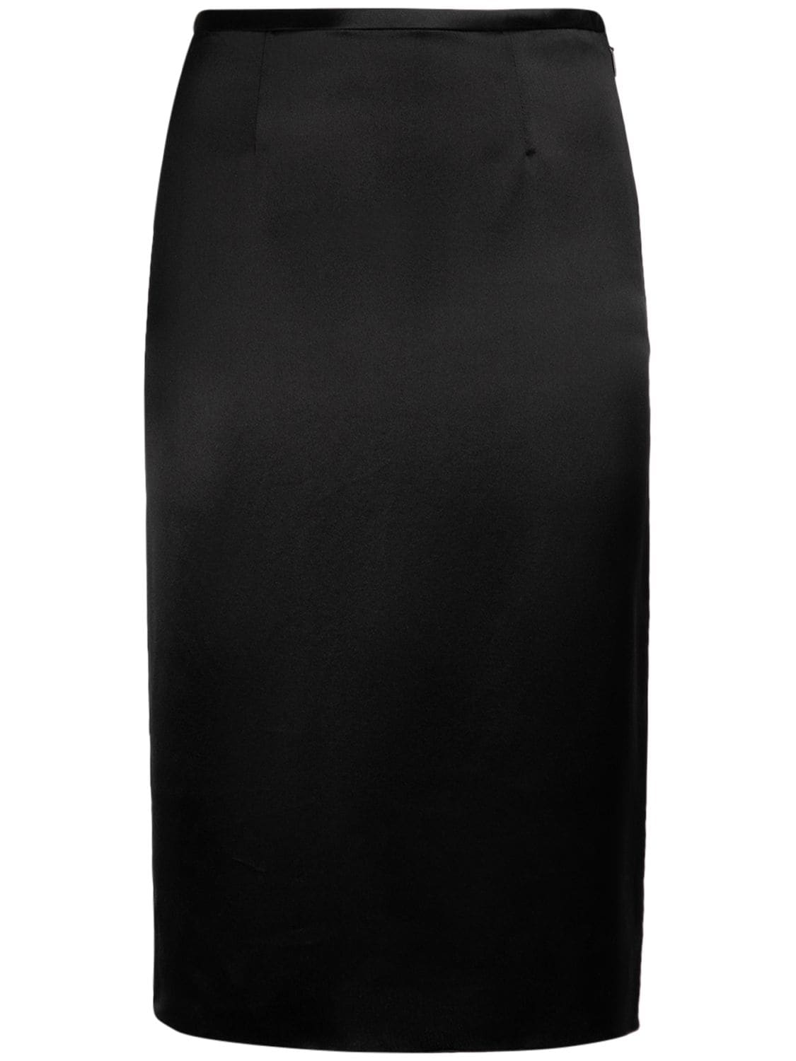 Shop Saint Laurent Silk Pencil Skirt In Noir