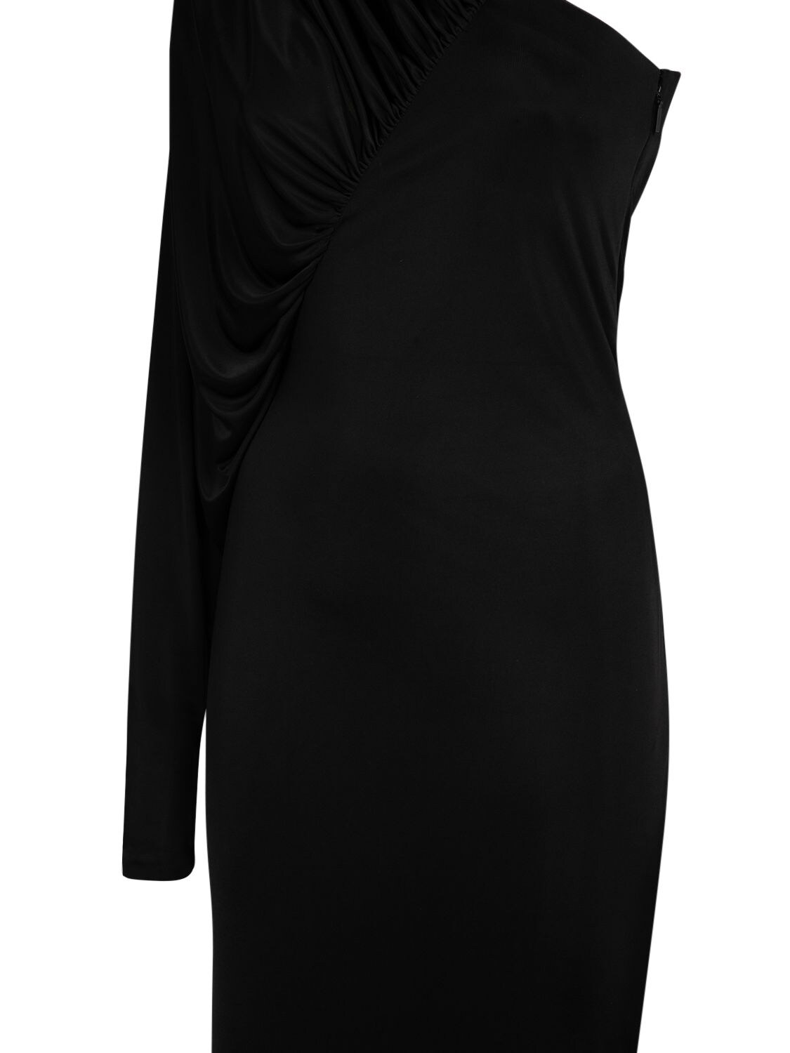 Shop Saint Laurent One Shoulder Viscose Dress In Black