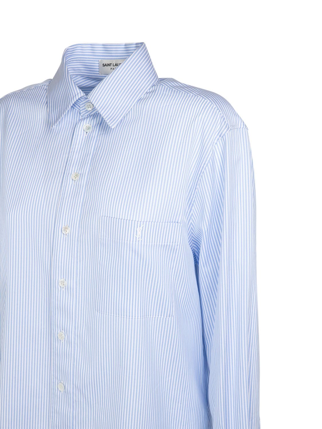 Shop Saint Laurent Cotton Shirt In Sky Blue