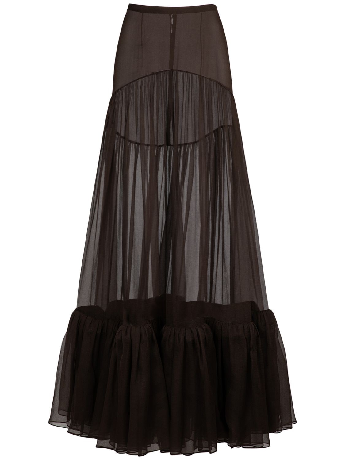 Shop Saint Laurent Silk Skirt In Brown
