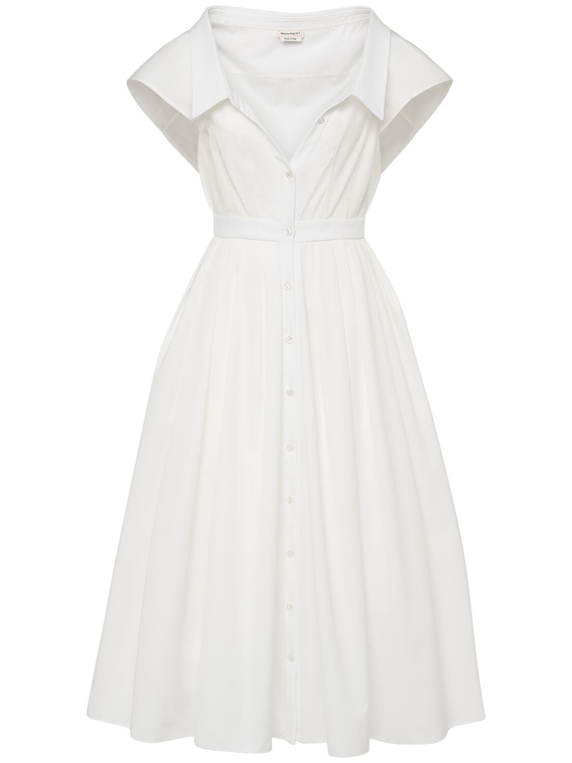 ALEXANDER MCQUEEN PLEATED COTTON POPLIN SHIRT DRESS