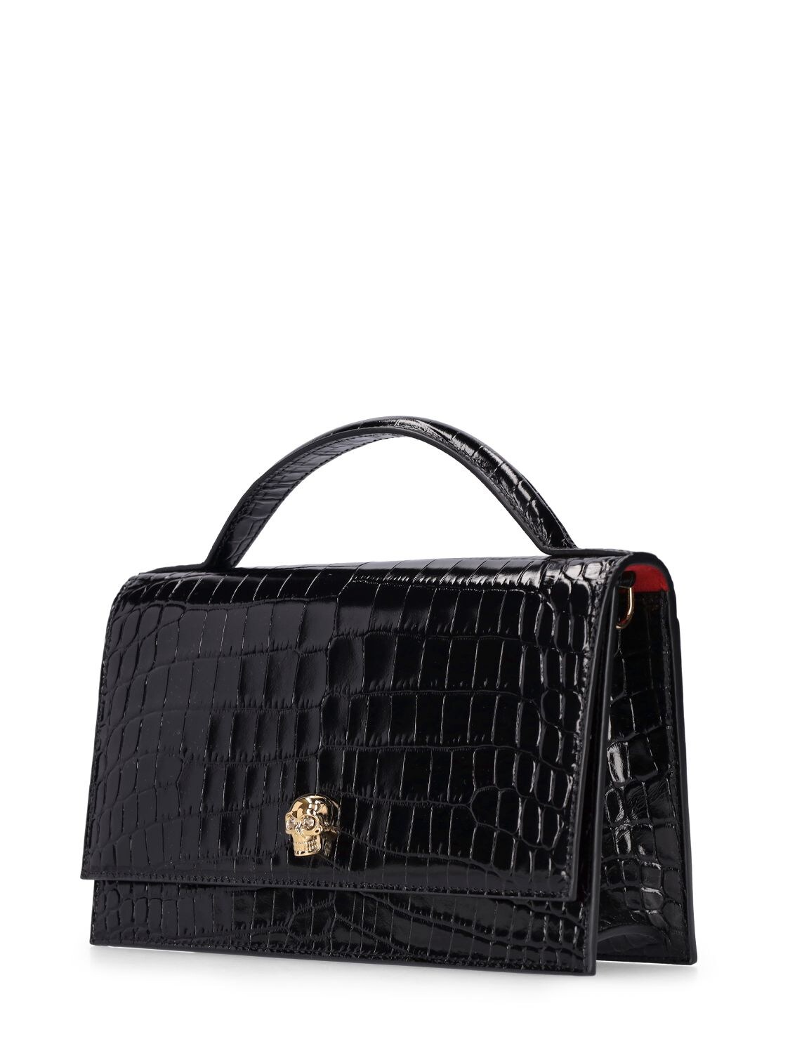 Shop Alexander Mcqueen Medium Skull Leather Top Handle Bag In Black