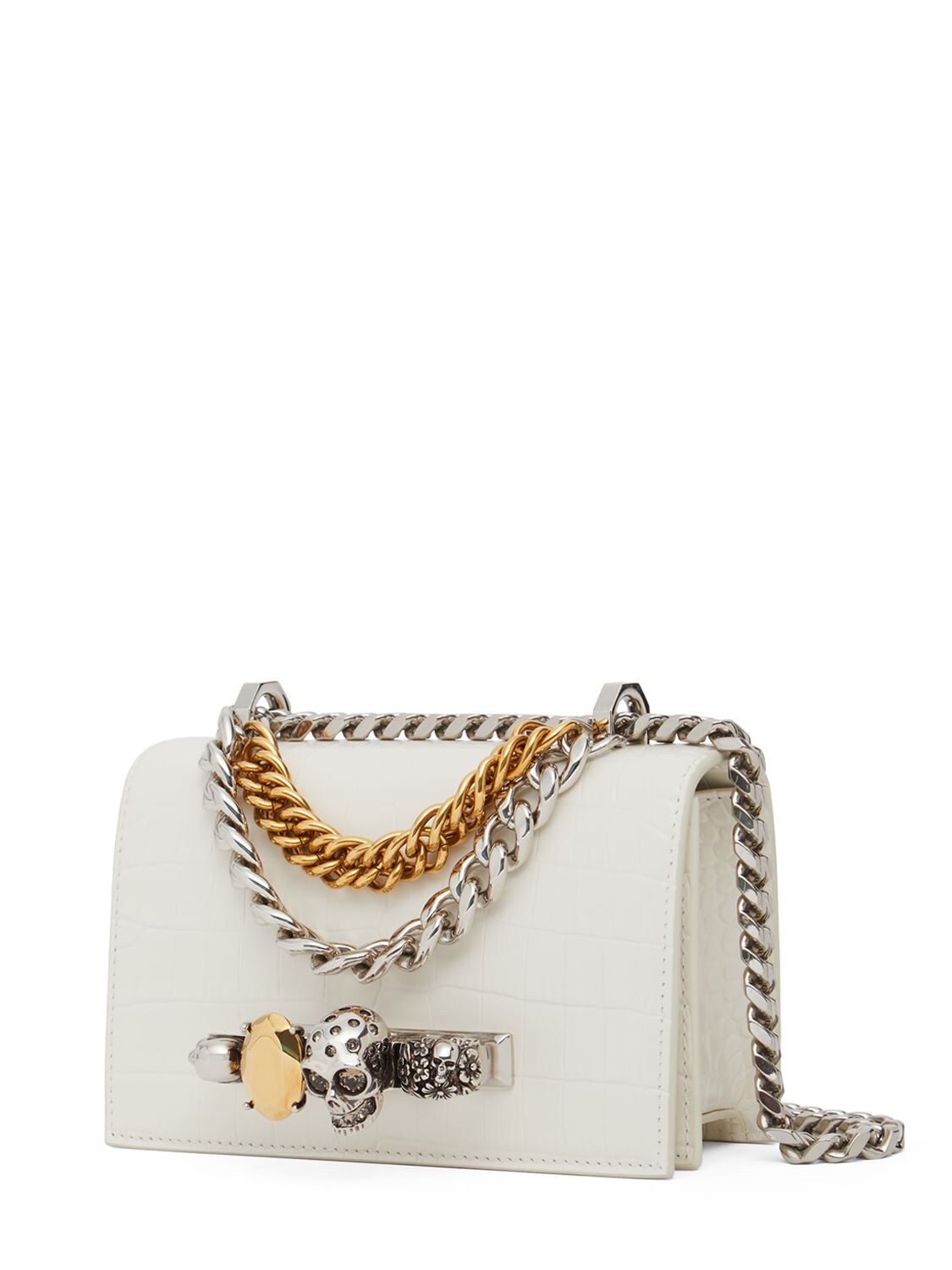 Shop Alexander Mcqueen Mini Jewelled Satchel Leather Bag In Soft Ivory