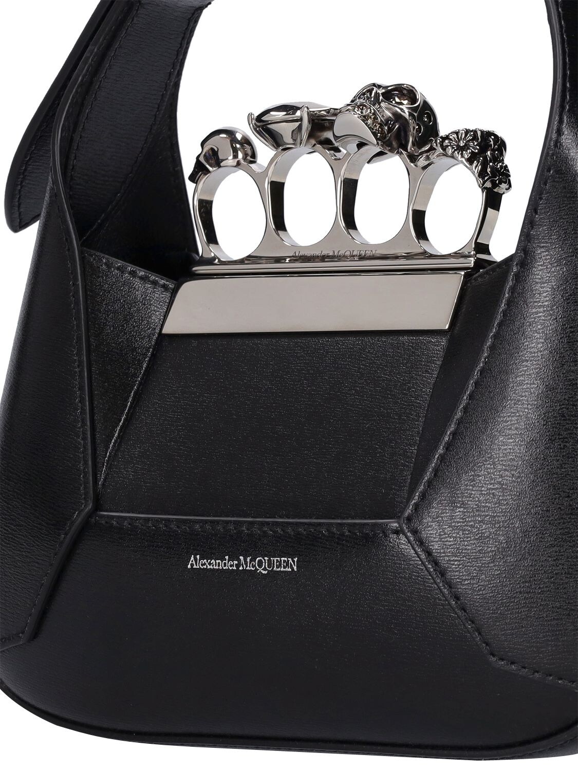 Shop Alexander Mcqueen Mini Jewelled Leather Hobo In Black