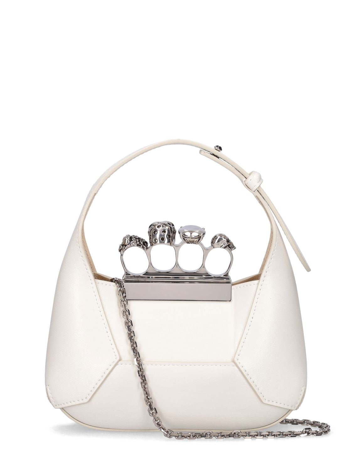 Alexander Mcqueen Mini Jeweled Leather Hobo In Soft Ivory | ModeSens