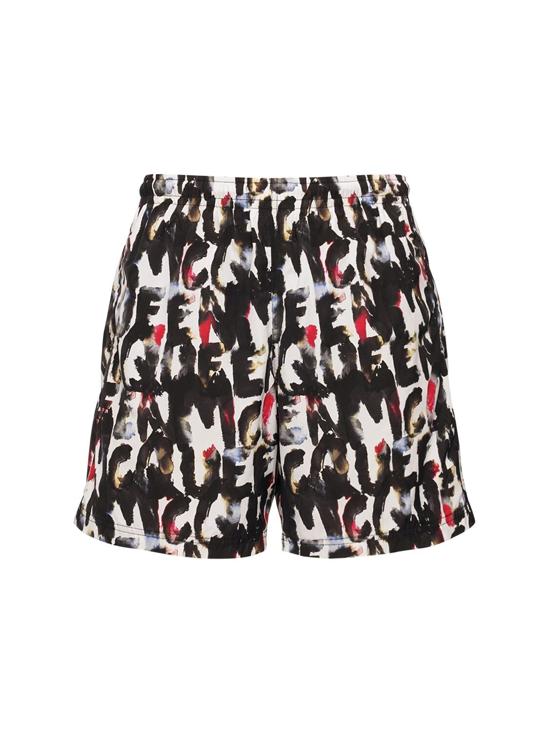 Alexander Mcqueen Men's Watercolor Graffiti Swim Shorts In White,multi