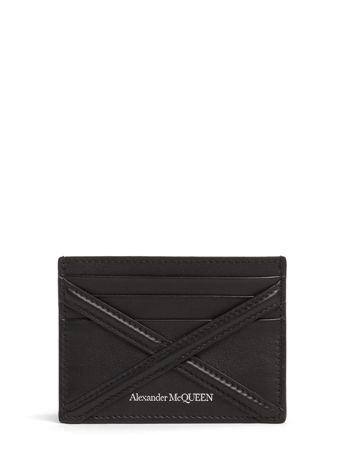 Alexander Mcqueen Leather Card Holder In Black,multi