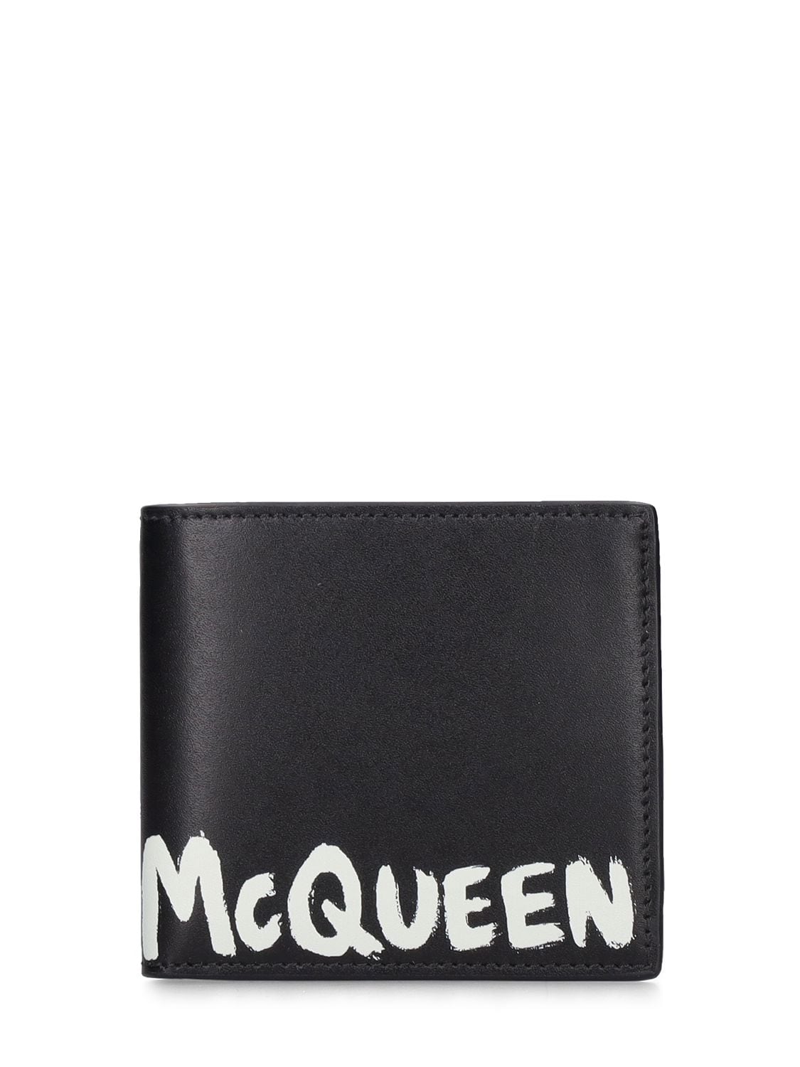 Alexander Mcqueen Graffiti Logo-print Leather Billfold Wallet In Black