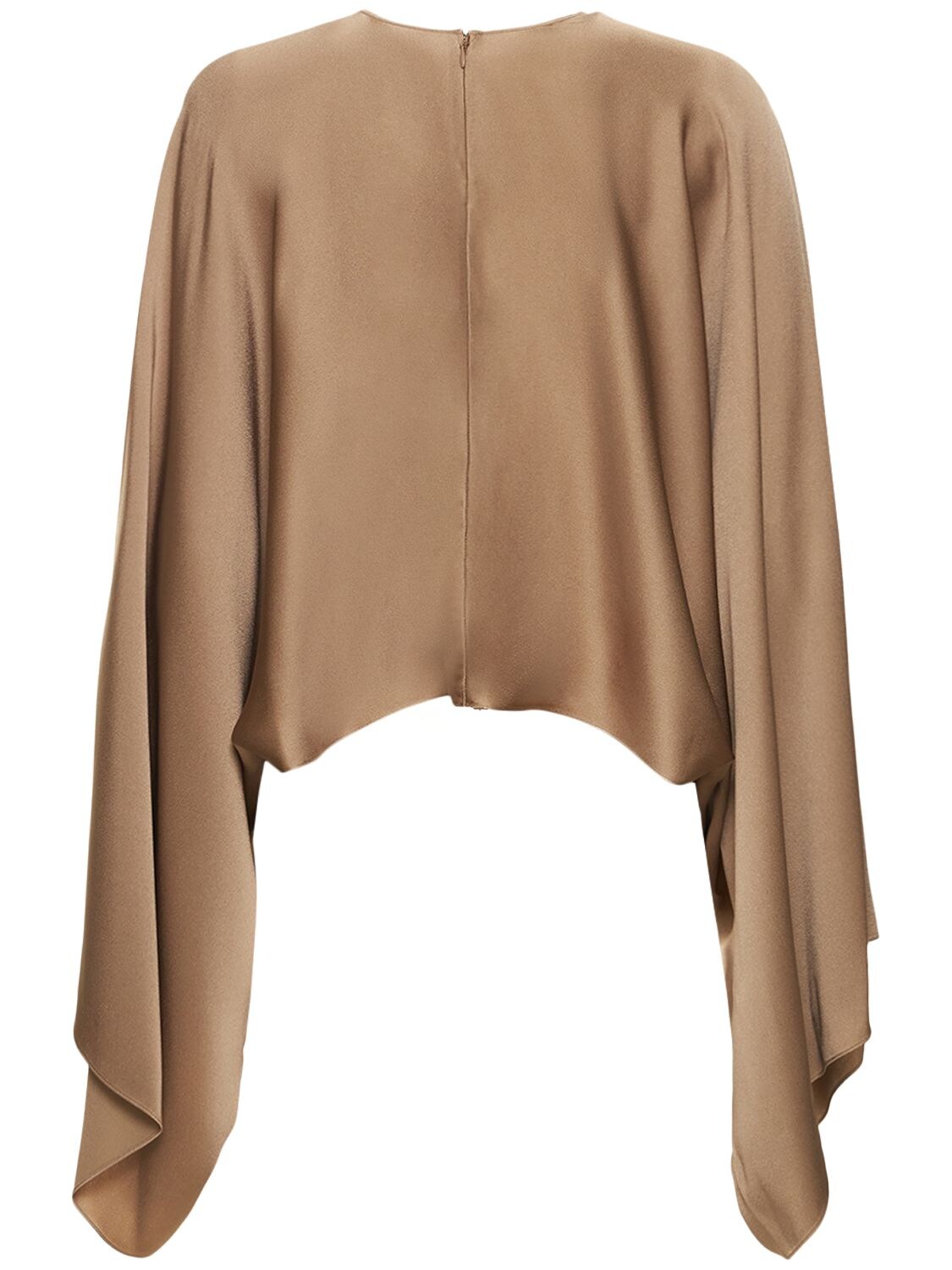Stella Mccartney Satin Cropped Cape Top In Dark Beige