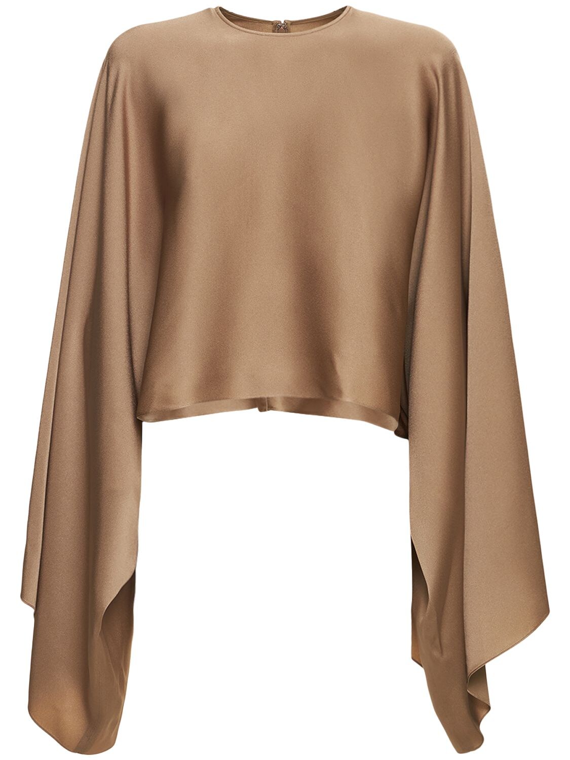 Stella Mccartney Satin Cropped Cape Top In Dark Beige