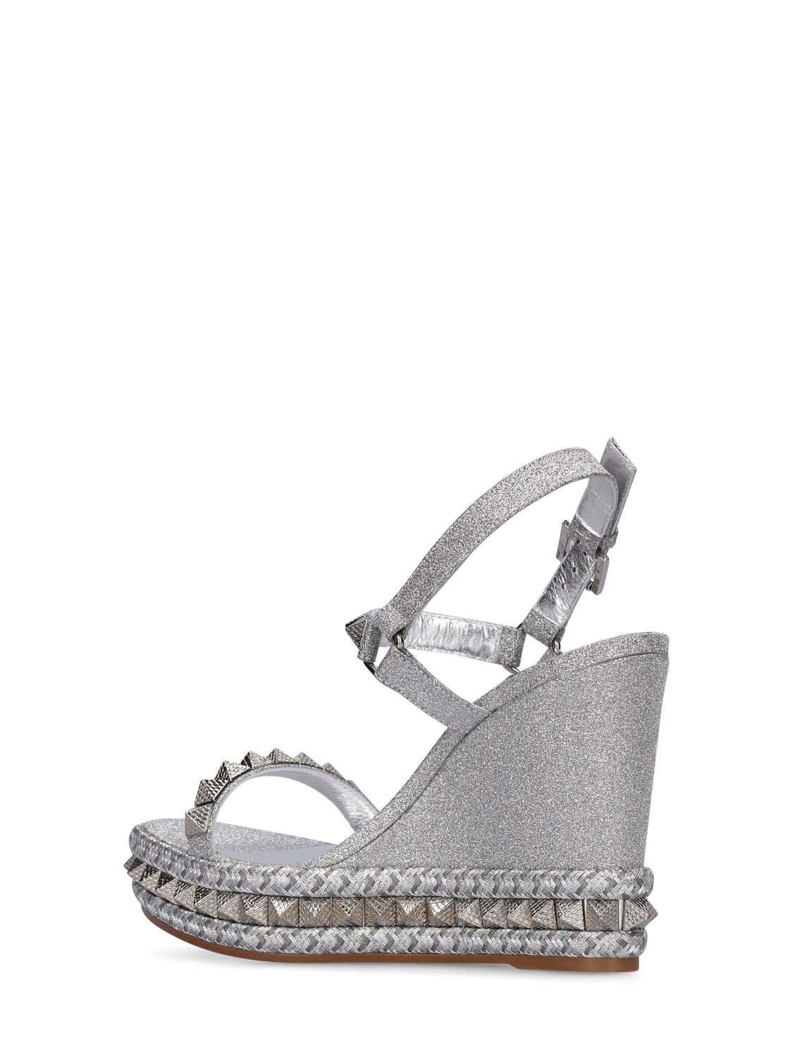 Pyraclou Embellished Leather Sandals in Silver - Christian Louboutin