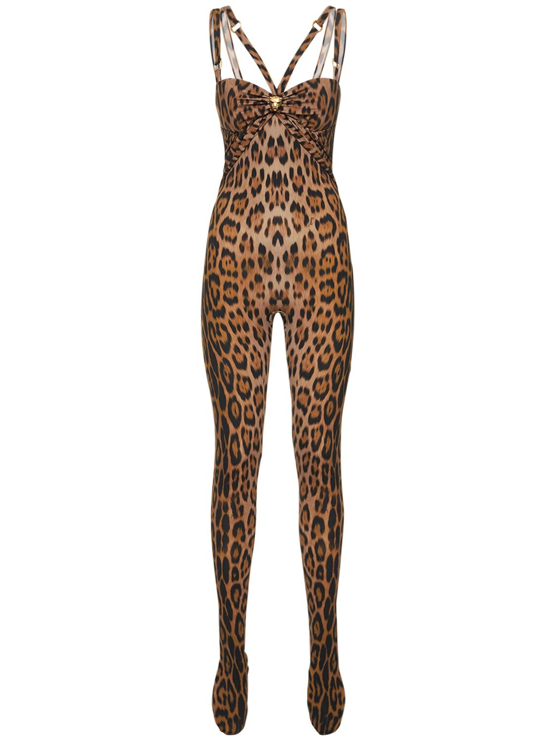 Roberto Cavalli Womens Macula Naturale Leopard-print Slim-fit Stretch-woven Jumpsuit In Multicolor