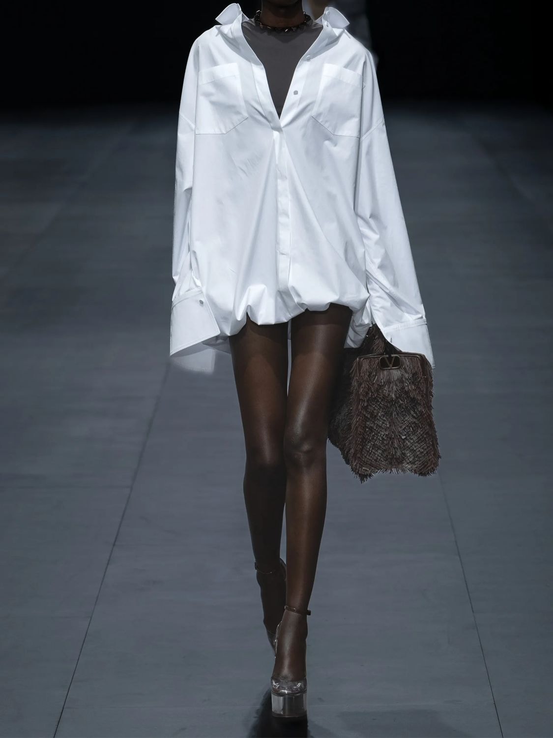 Valentino White Long-sleeve Cotton Shirt Minidress In White,brown
