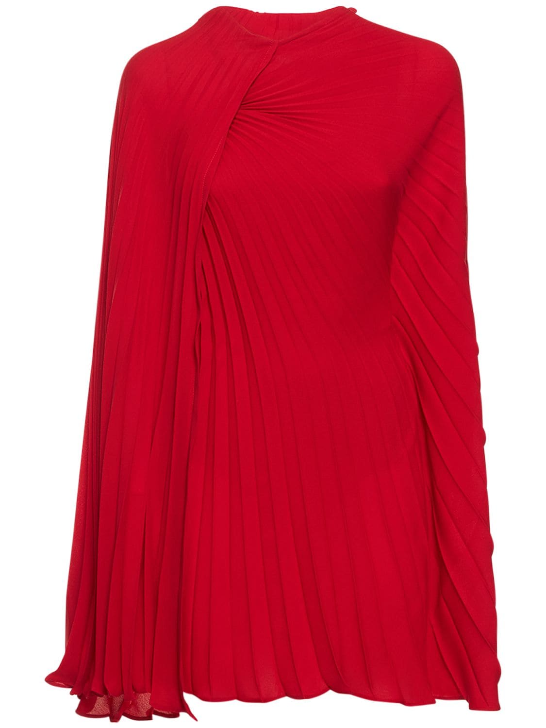 Diagonal Pleat Silk Georgette Mini Dress – WOMEN > CLOTHING > DRESSES