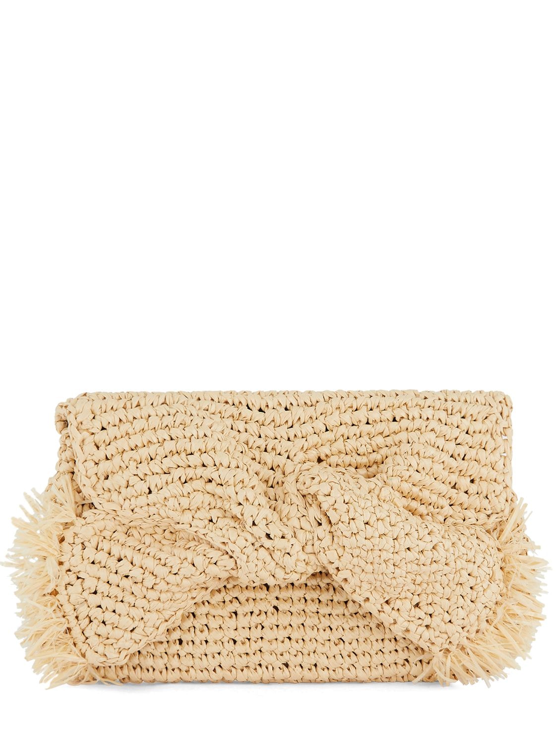 Shop Anya Hindmarch Bow Straw Clutch In Natural