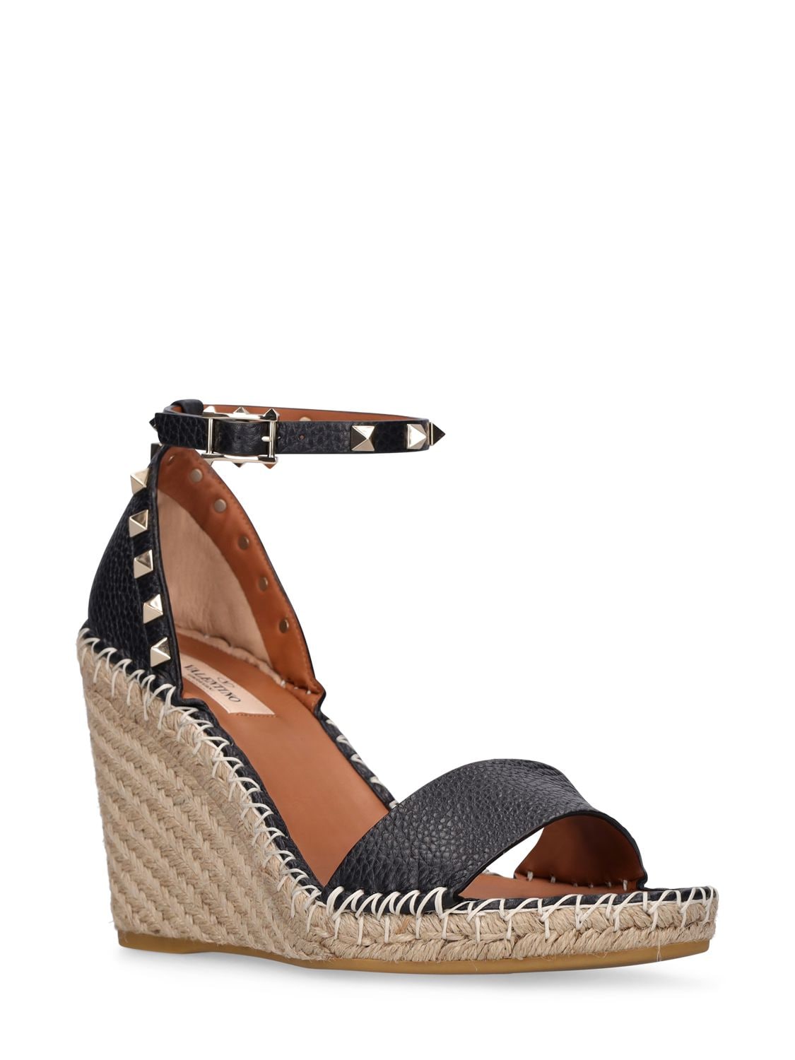 Shop Valentino 105mm Rockstud Leather Wedges In Black