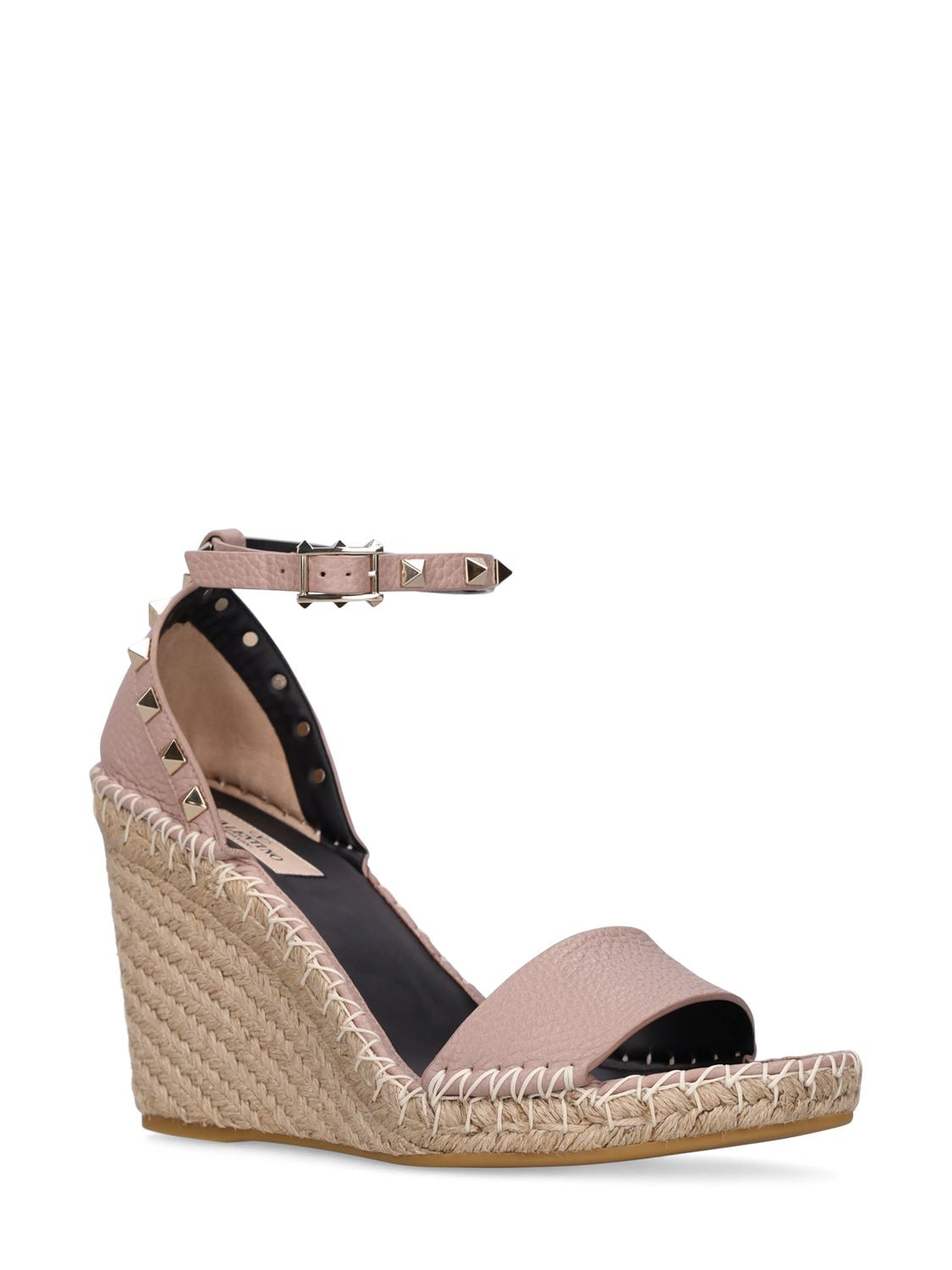 Shop Valentino 105mm Rockstud Leather Wedges In Poudre