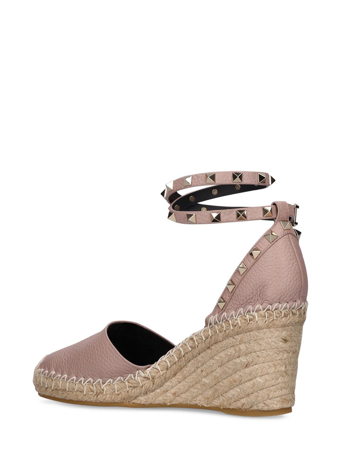 Shop Valentino 85mm Rockstud Leather Wedges In Poudre