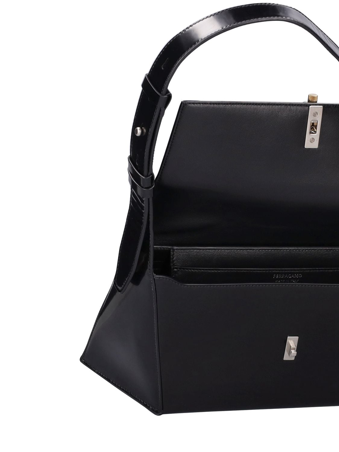 Shop Ferragamo Prisma Leather Shoulder Bag In Black