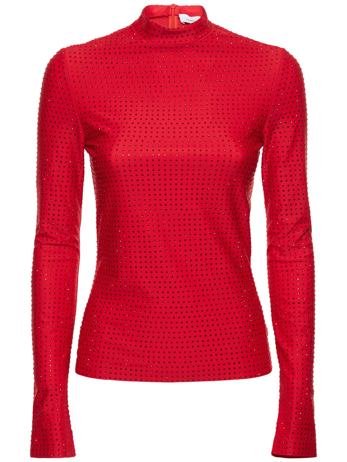 Ferragamo Rhinestone-embellished Long-sleeved Top In Red