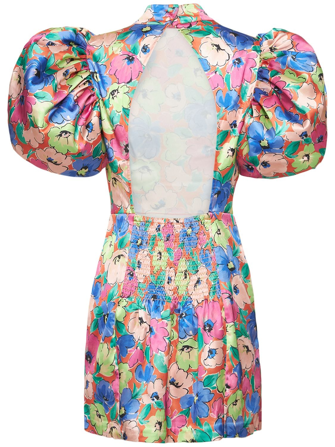 Rotate Birger Christensen Mini Multicolor Dress With Floreal Print And Puff Sleeves In Polyester Blend Woman Rotate In Pink,multi