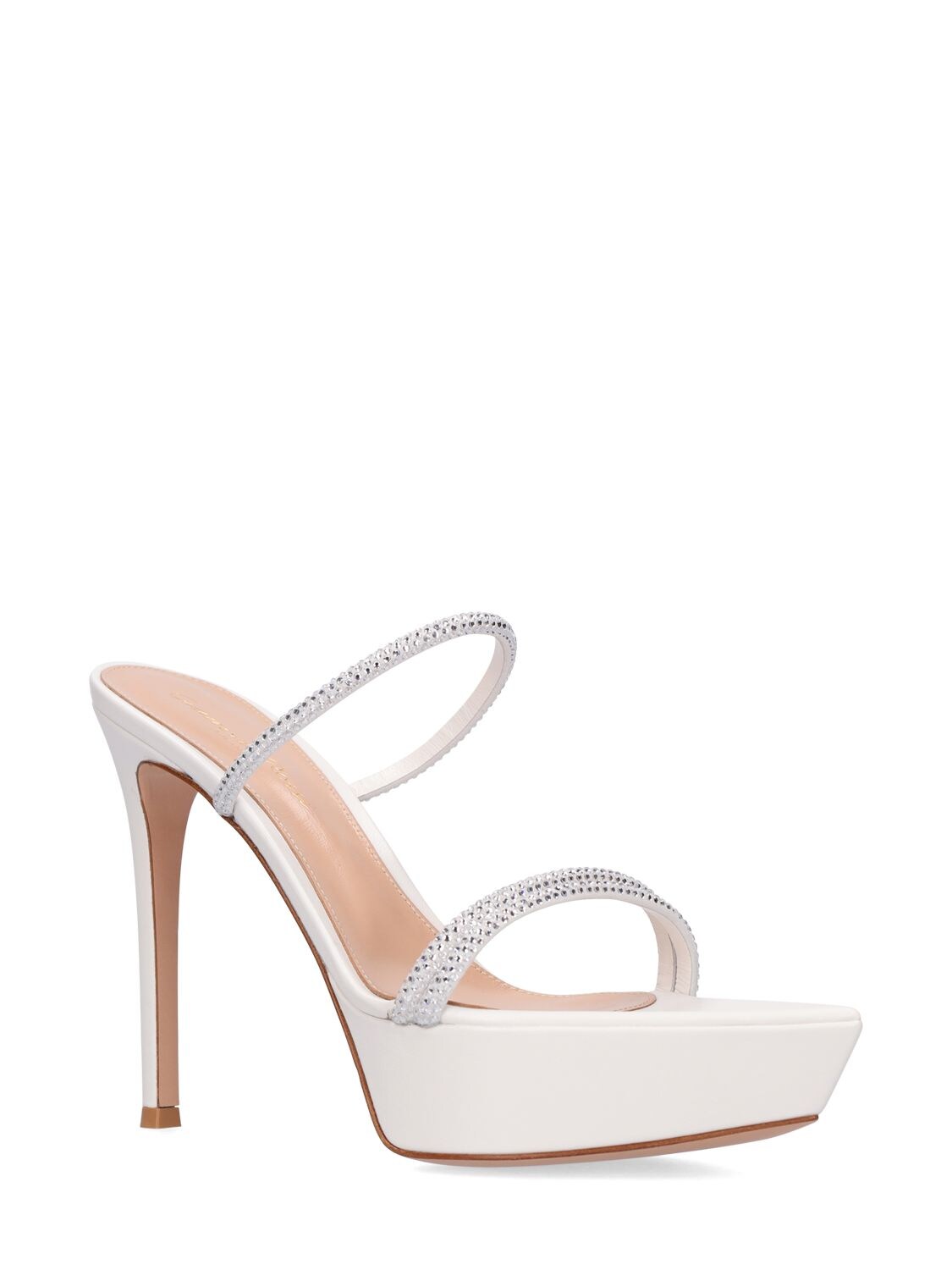 Shop Gianvito Rossi 130mm Cannes Crystals Platform Sandals In White