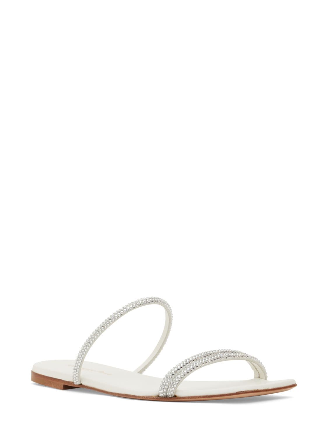 Shop Gianvito Rossi 10mm Cannes Flat Sandals W/crystals In White