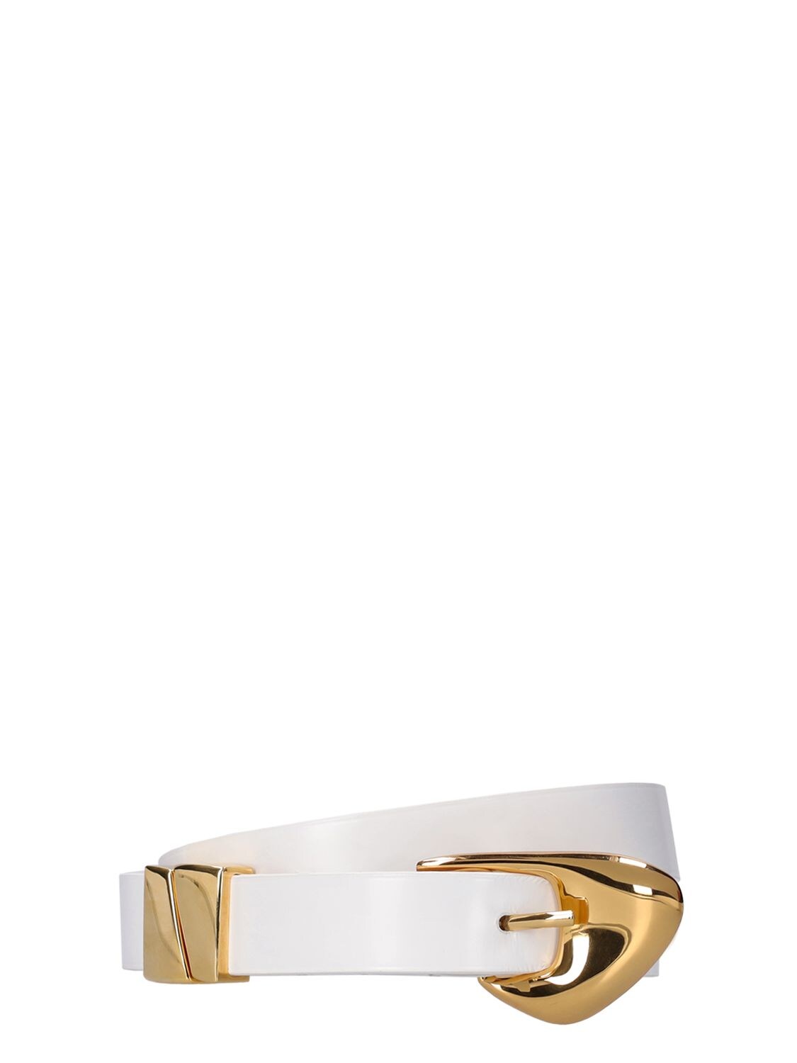 White patent outlet leather belt