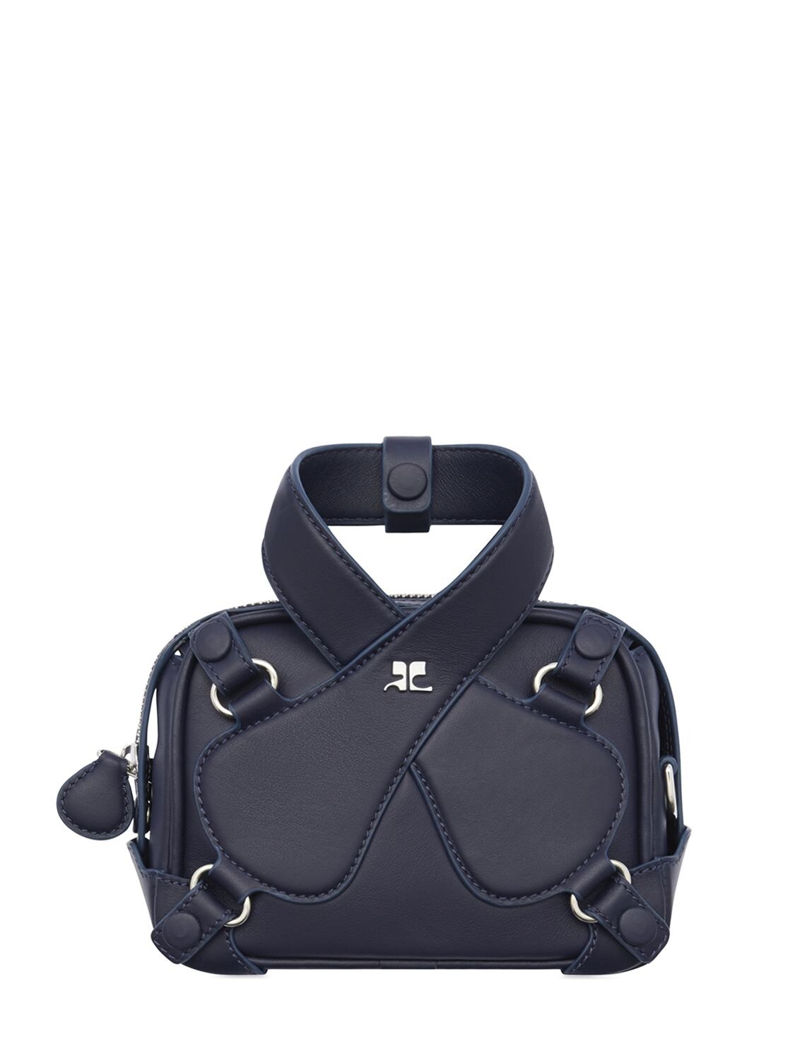 Courrèges Loop Baguette Leather Bag In Navy