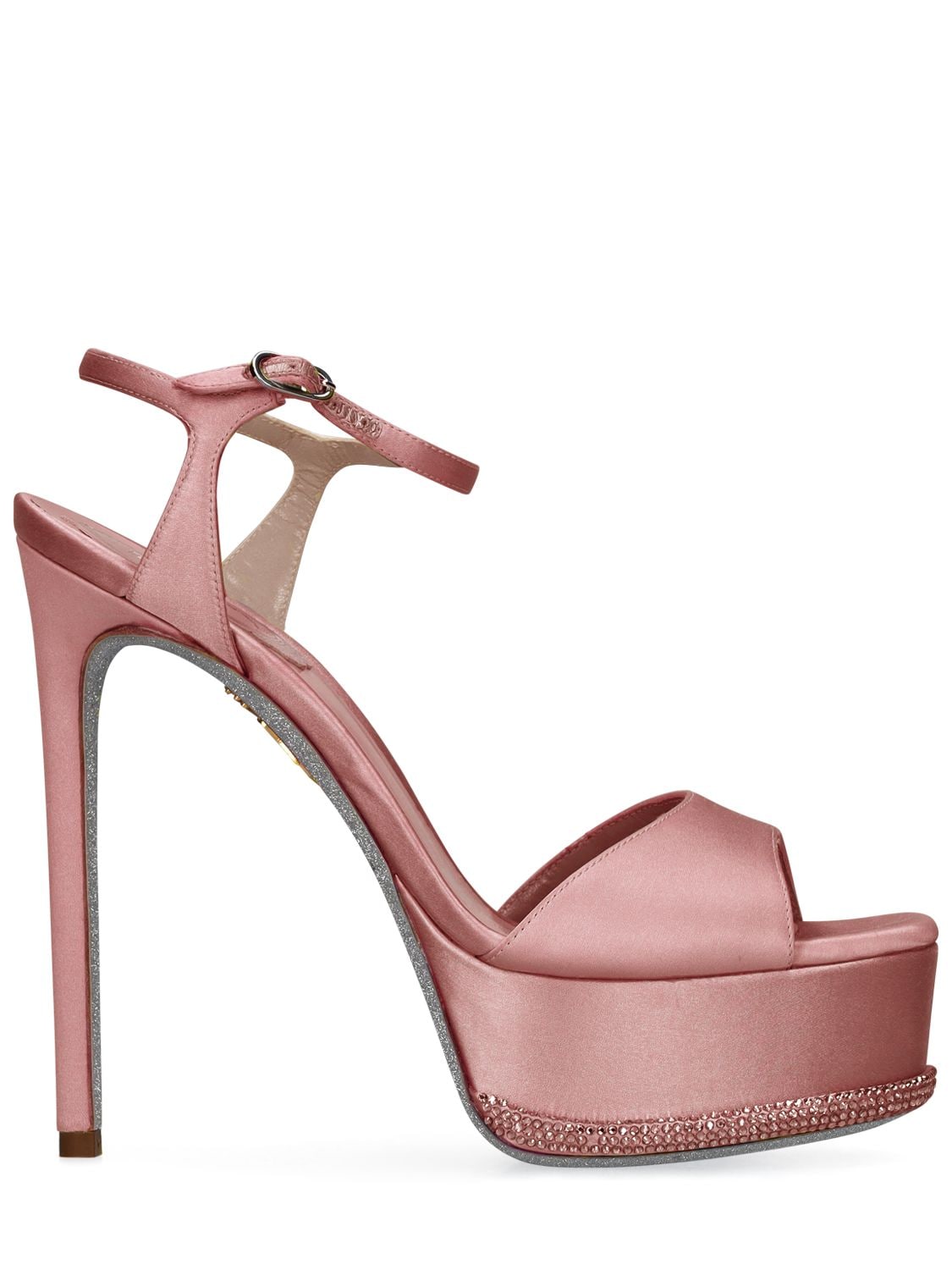 René Caovilla 130mm Satin High Heel Sandals In Pink