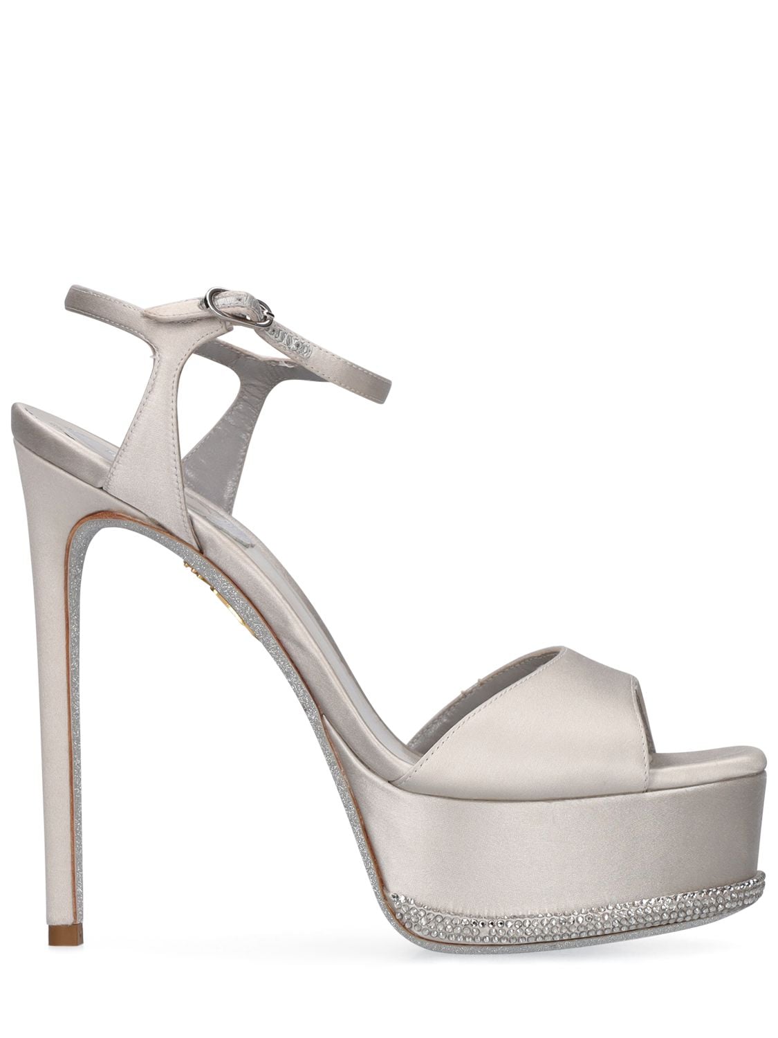 René Caovilla 130mm Satin High Heel Sandals In Silver