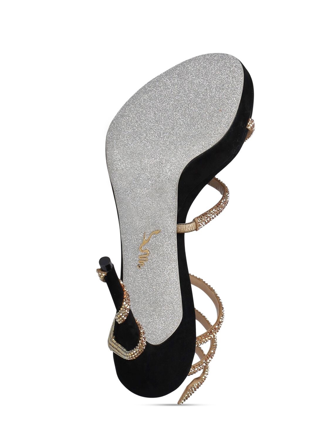 Shop René Caovilla 120mm Satin & Crystal High Heel Sandals In Gold,black