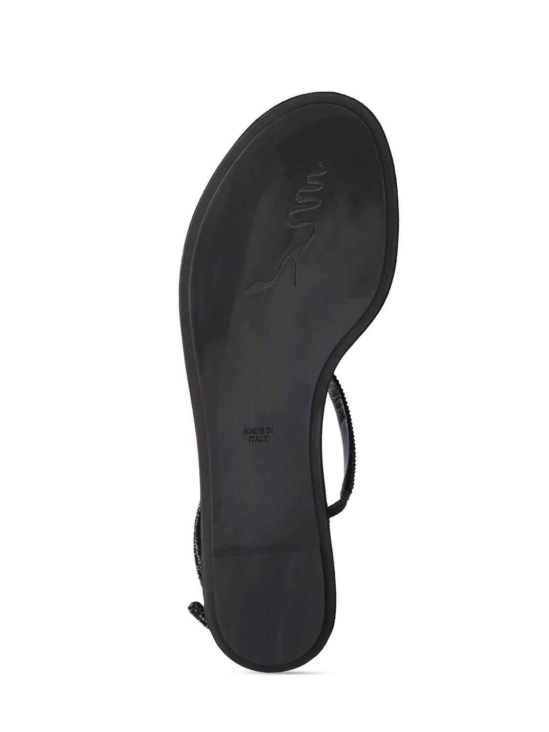 Shop René Caovilla 10mm Satin & Crystal Flat Sandals In Black