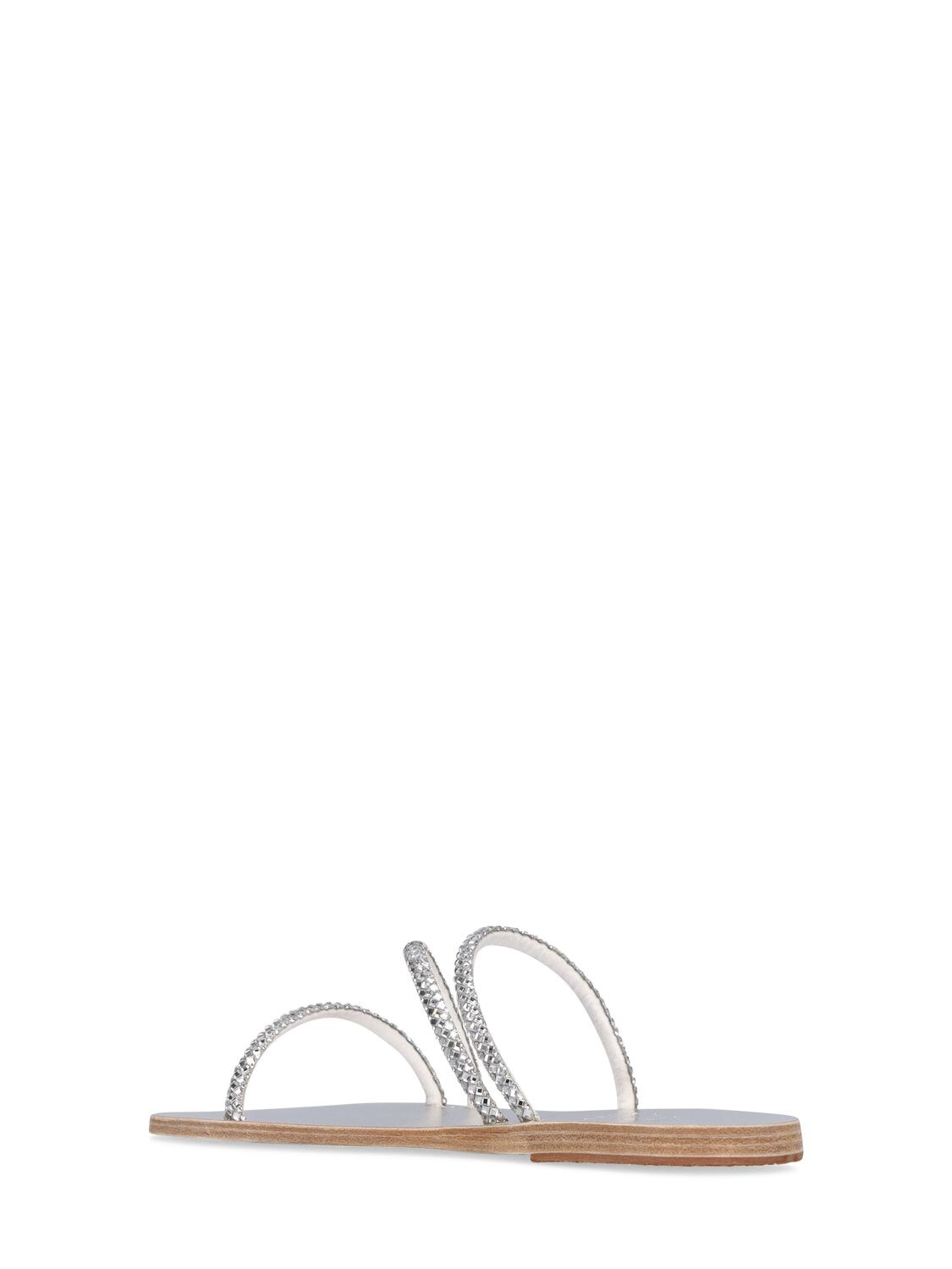 Ancient Greek Sandals 10mm Crystal & Leather Flat Sandals In Silver