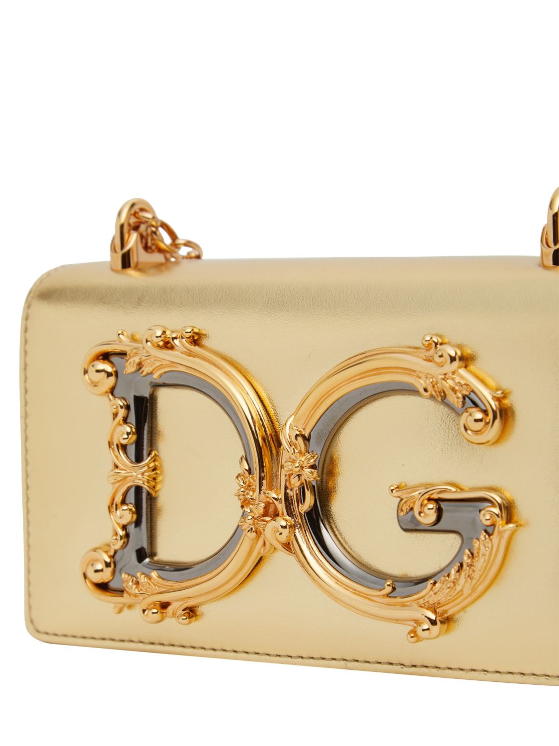 Shop Dolce & Gabbana Mini Dg Girl Leather Shoulder Bag In Gold