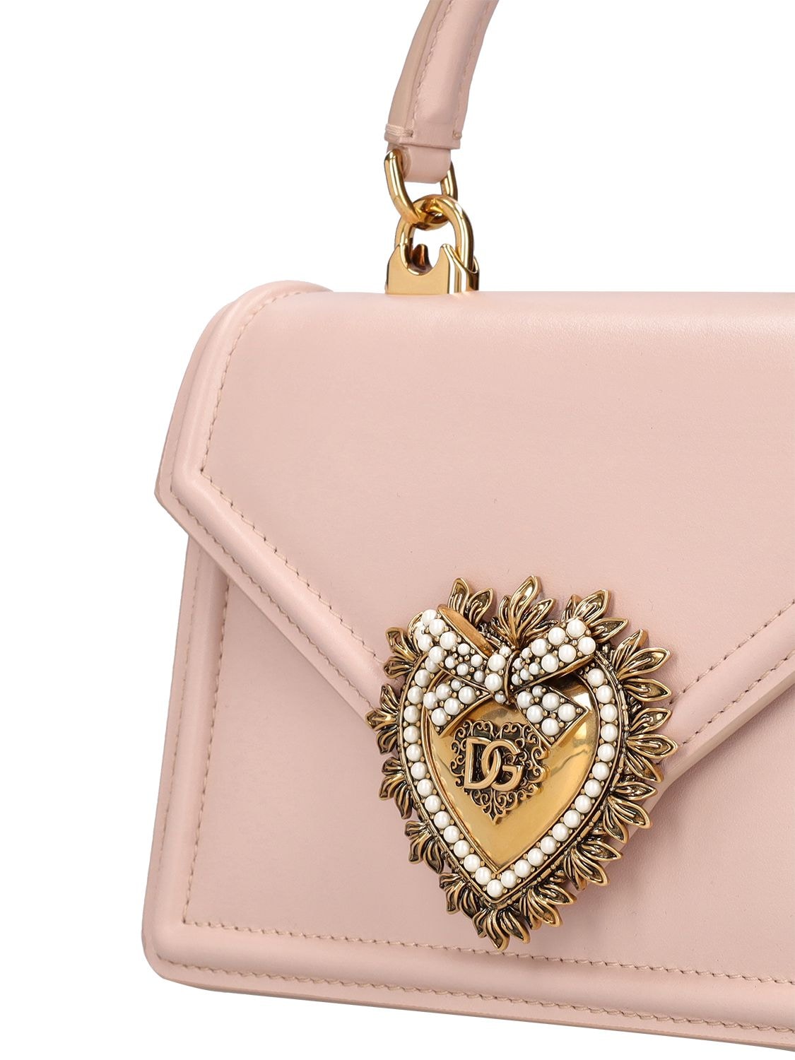 Shop Dolce & Gabbana Mini Devotion Leather Top Handle Bag In Powder Pink