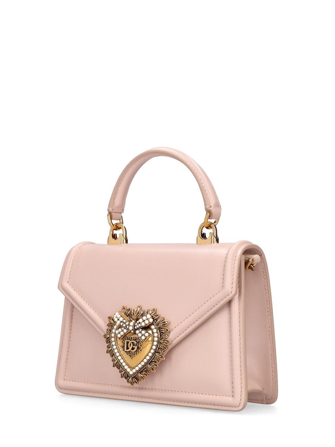 Shop Dolce & Gabbana Mini Devotion Leather Top Handle Bag In Powder Pink