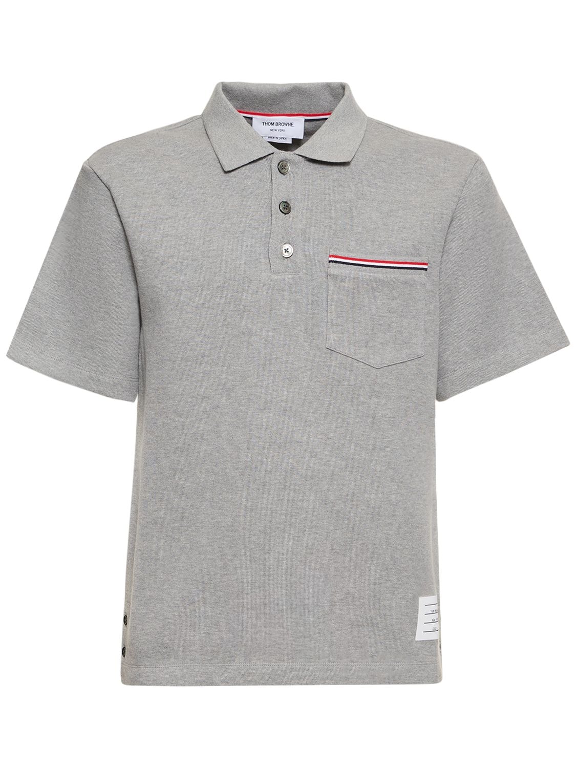 Thom Browne Cotton Interlock Short Sleeve Pocket Polo In Grey