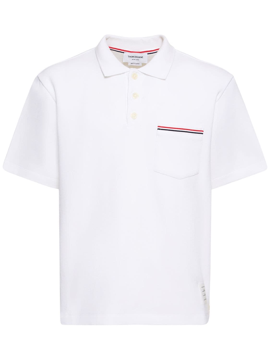 THOM BROWNE COTTON POLO W/STRIPED POCKET