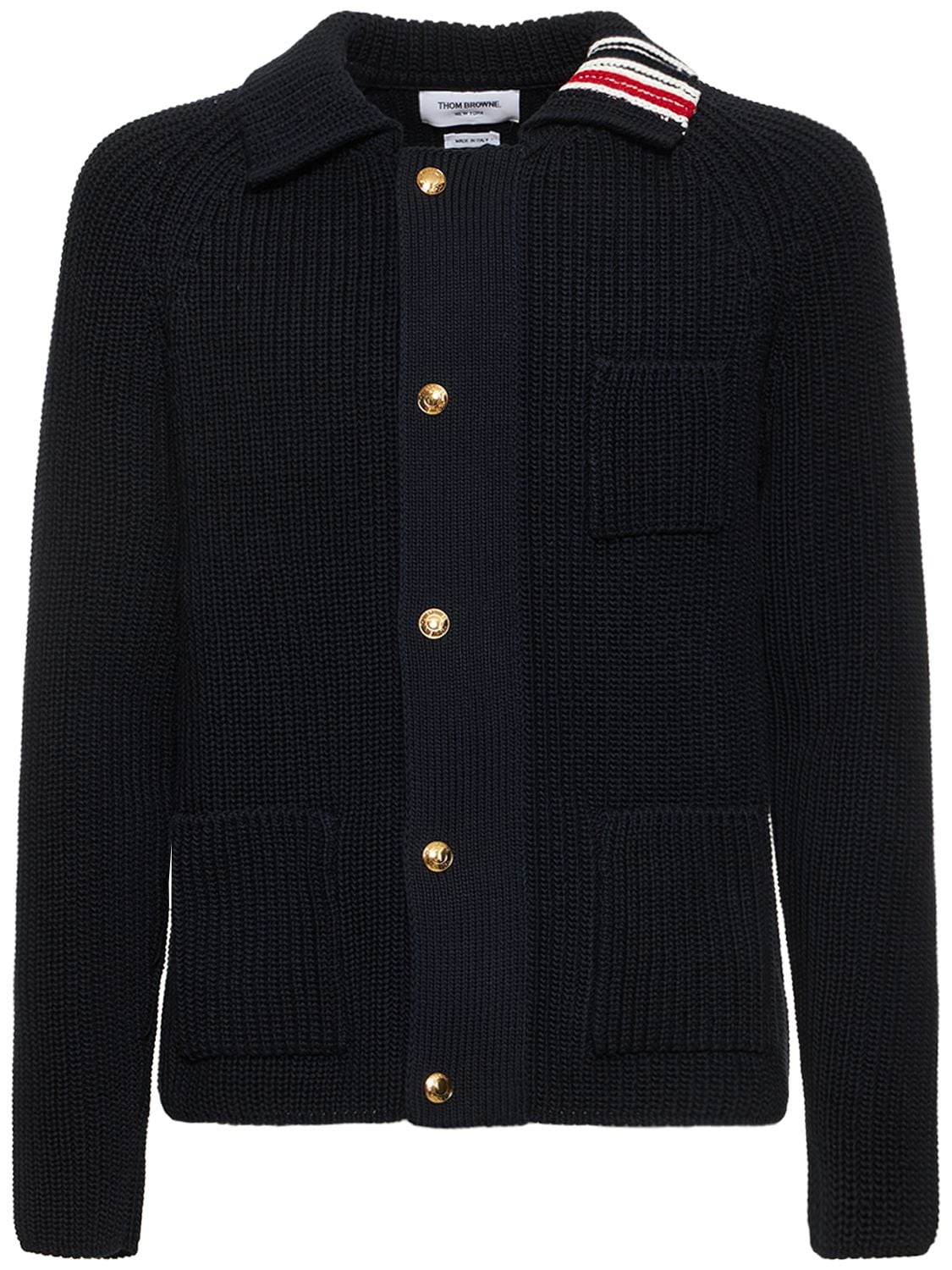 Thom Browne Cotton Zip Up Cardigan Jacket In Navy